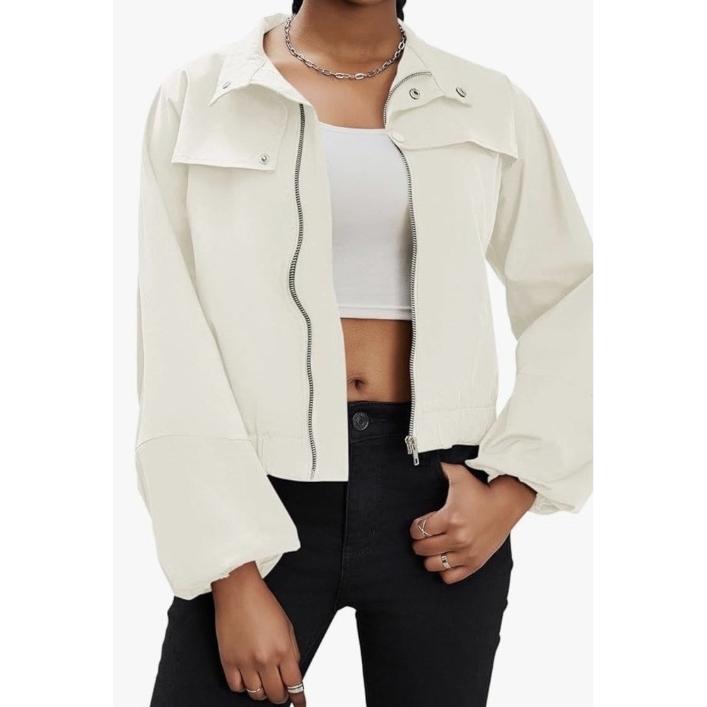 Tankaneo Cropped Bomber Raincoat Women 2XL White New Waterproof Zip Up C1015